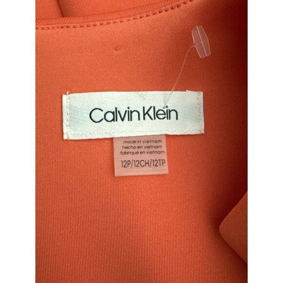 Calvin Klein Women Orange Sleeveless Notched Neckline Sheath Dress Size 12P - Picture 8 of 10